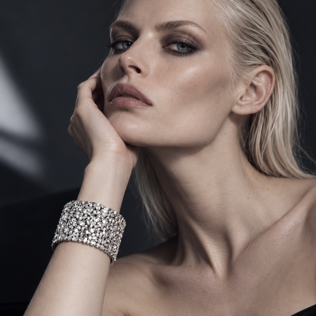 Karen Beaded Crystal Cuff - Silver