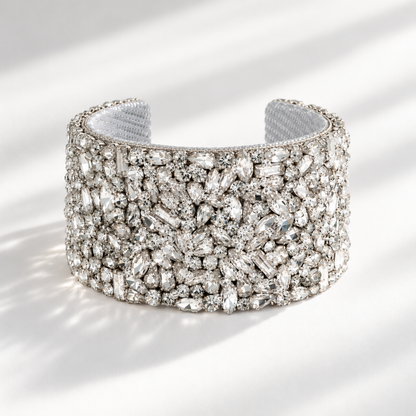 Karen Beaded Crystal Cuff - Silver