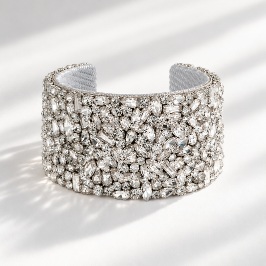 Karen Beaded Crystal Cuff - Silver