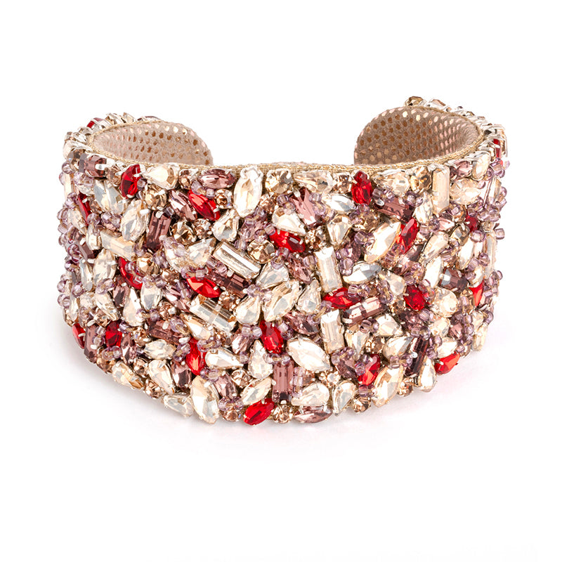 Karen Beaded Crystal Cuff - Gold & Red