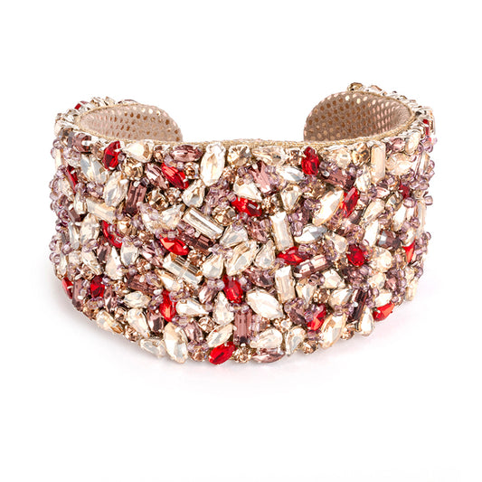 Karen Beaded Crystal Cuff - Gold & Red