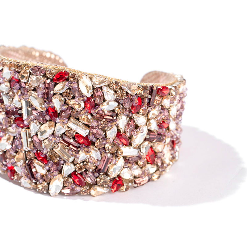 Karen Beaded Crystal Cuff - Gold & Red