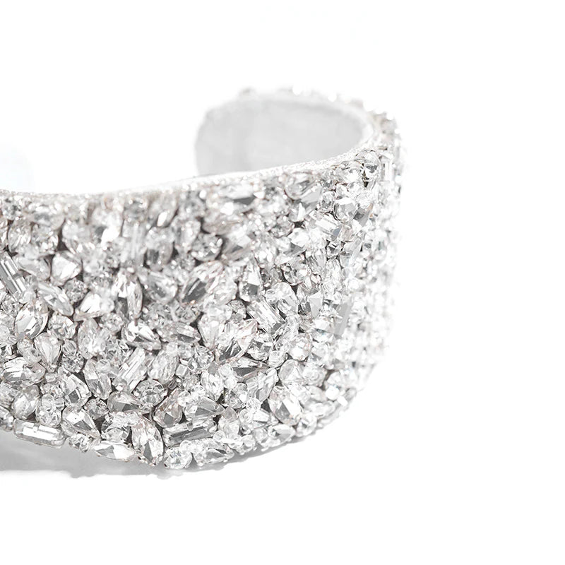 Karen Beaded Crystal Cuff - Silver