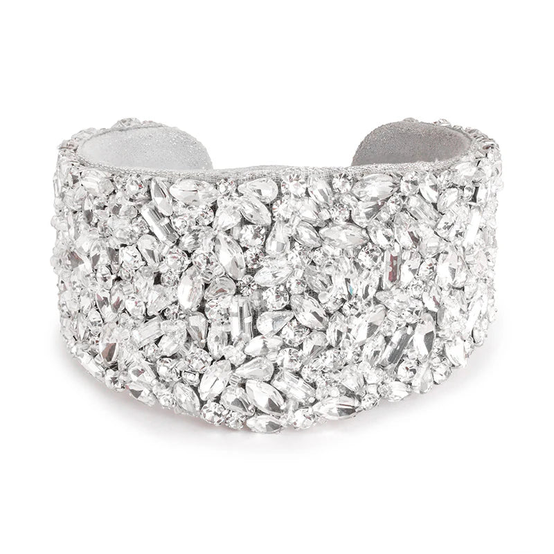 Karen Beaded Crystal Cuff - Silver