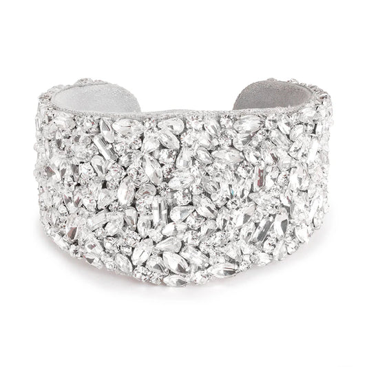 Karen Beaded Crystal Cuff - Silver