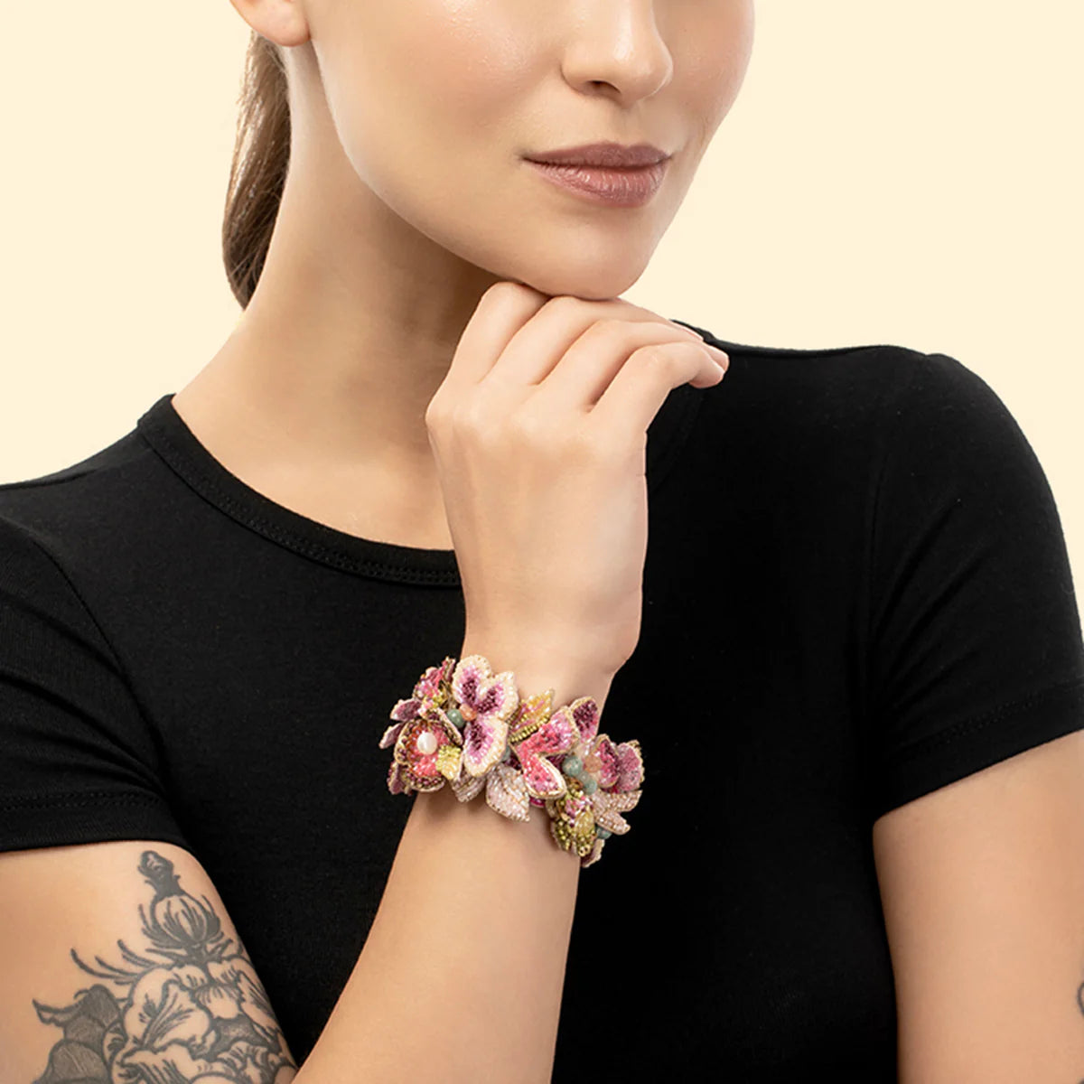 Linden Floral Cuff Bracelet - Fuchsia
