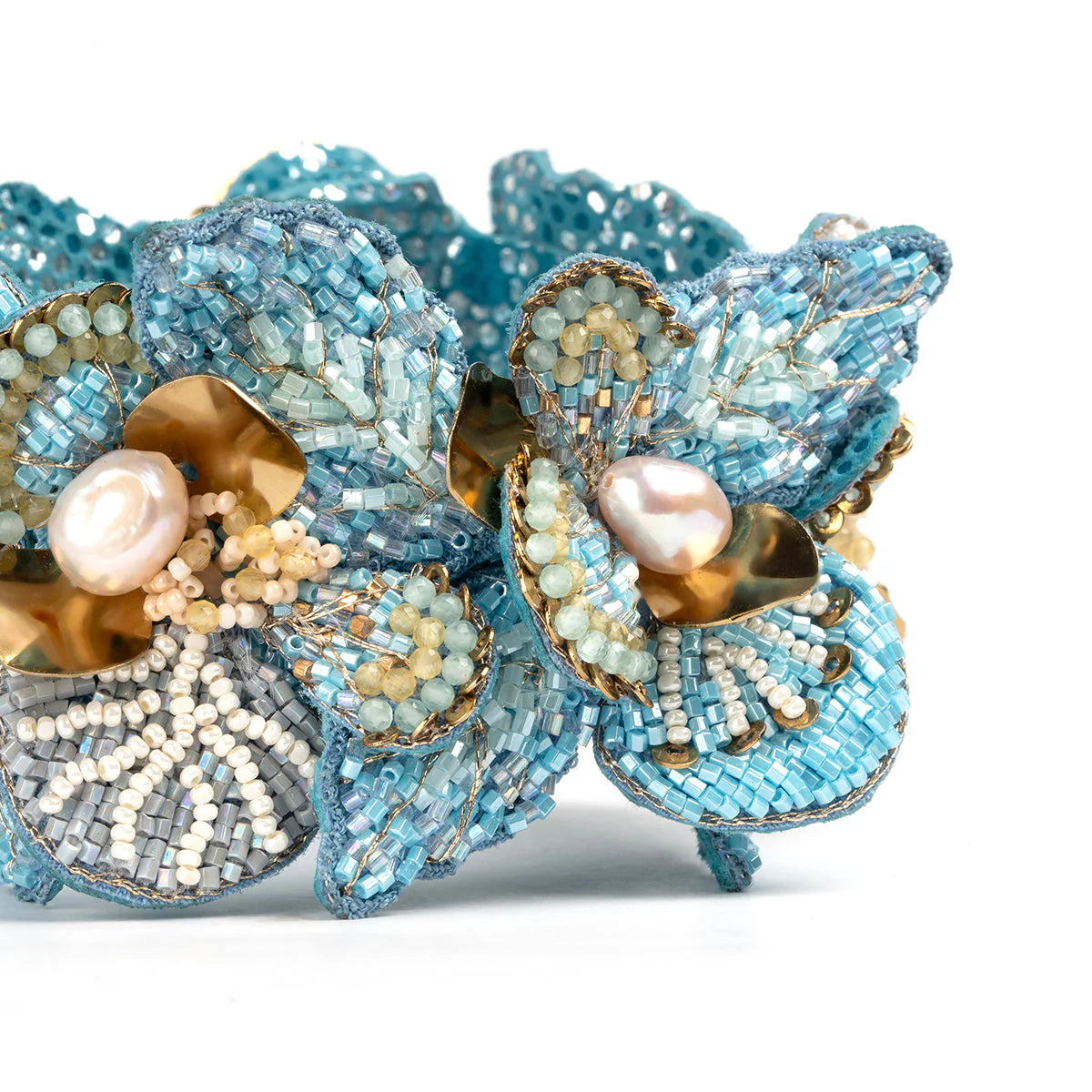 Primrose Floral Cuff Bracelet - Baby Blue