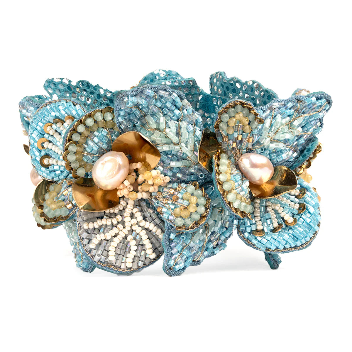 Primrose Floral Cuff Bracelet - Baby Blue