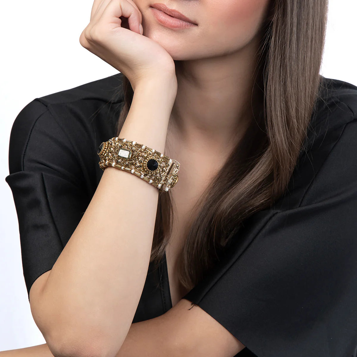 Bronwen Beaded Cuff Bracelet - Olive