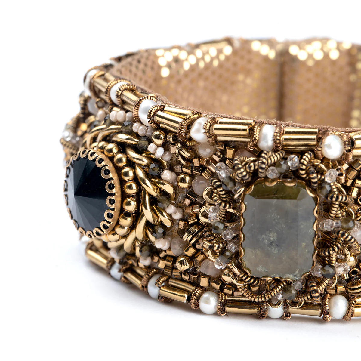 Bronwen Beaded Cuff Bracelet - Olive