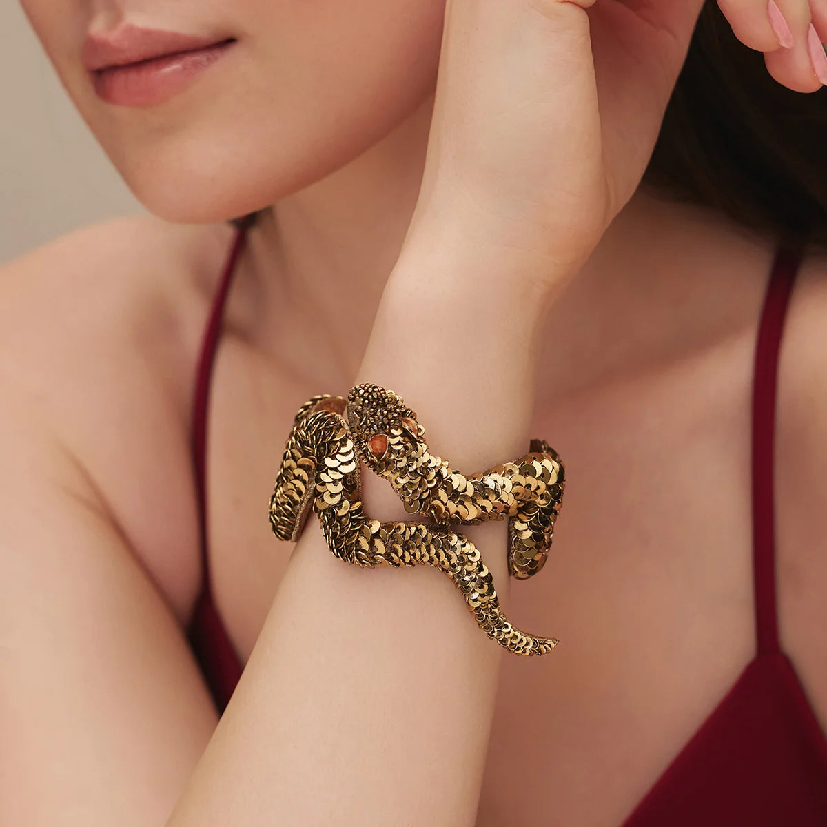 Nagini Sequined Snake Bracelet - Gold