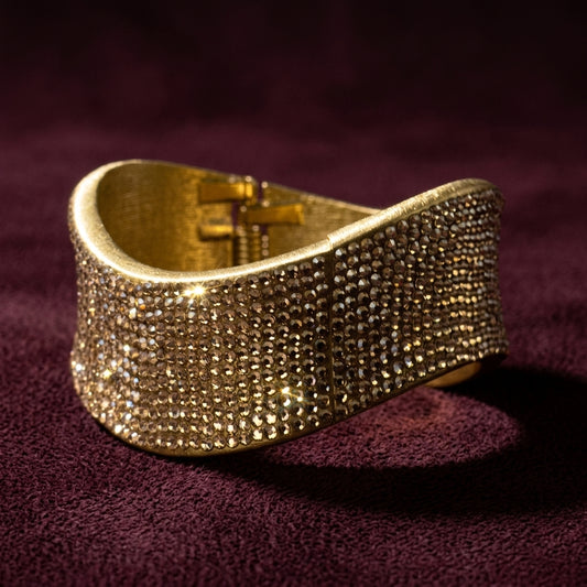 Inspiration Curved Crystal Bangle Bracelet - Gold