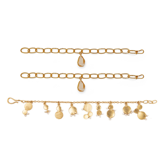 Pearl & Gold Charm Bracelet Stack (Set of 3)