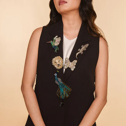 Peacock Brooch - Beaded with Feathers