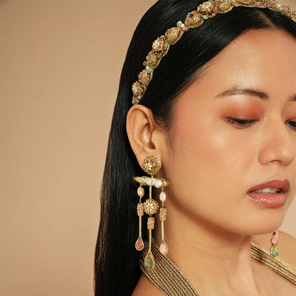 Sakir Beaded Chandelier Earrings - Blush Multi