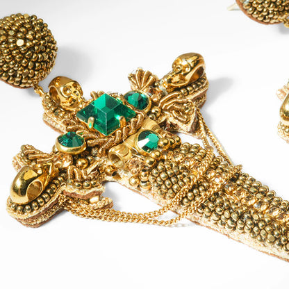 Dagger Beaded Earrings - Green & Gold