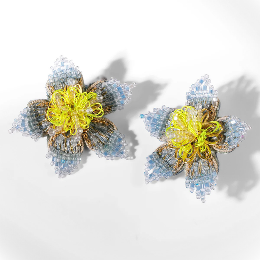 Adva Floral Stud Earrings - Blue