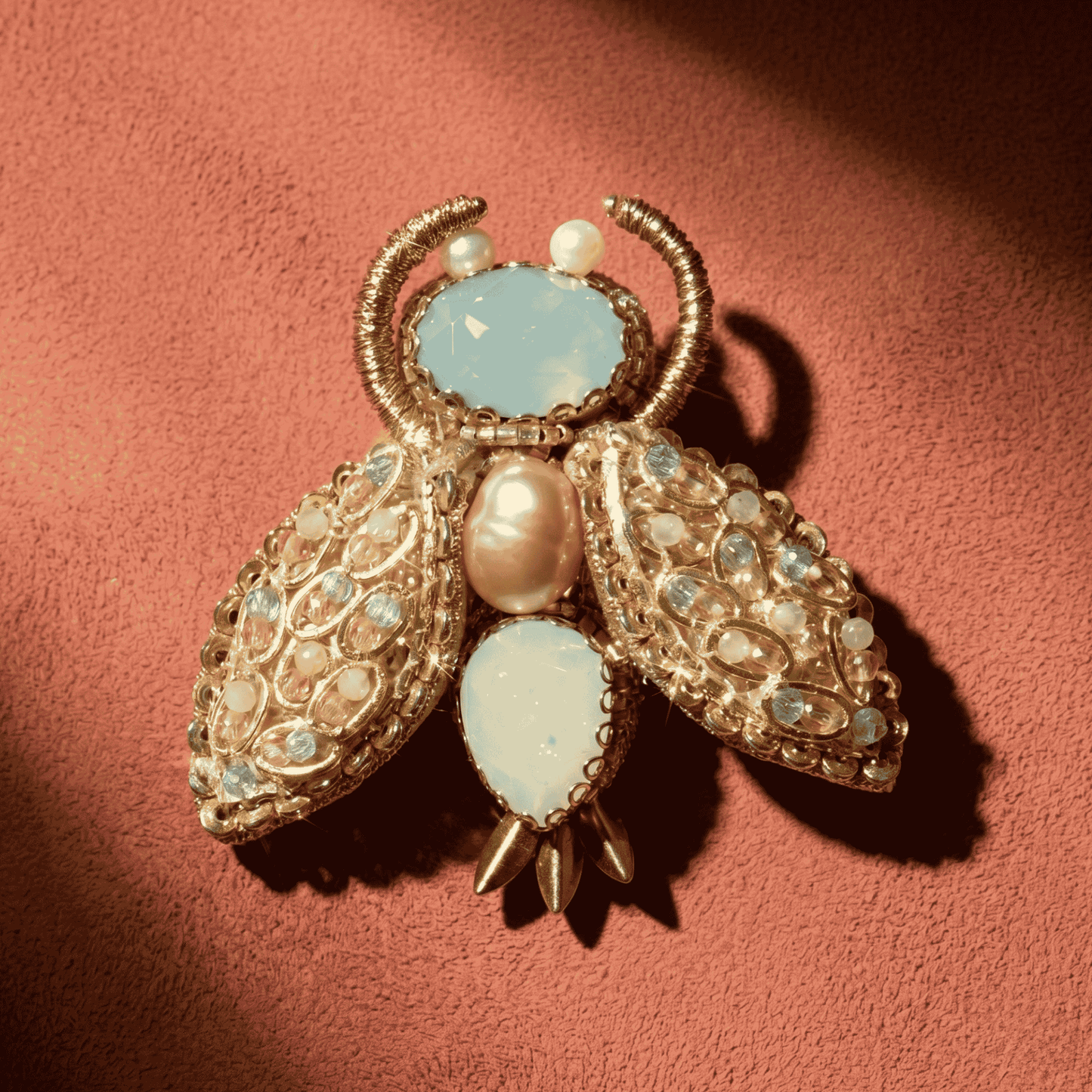 Beetle Brooch - Mint & Gold Beaded