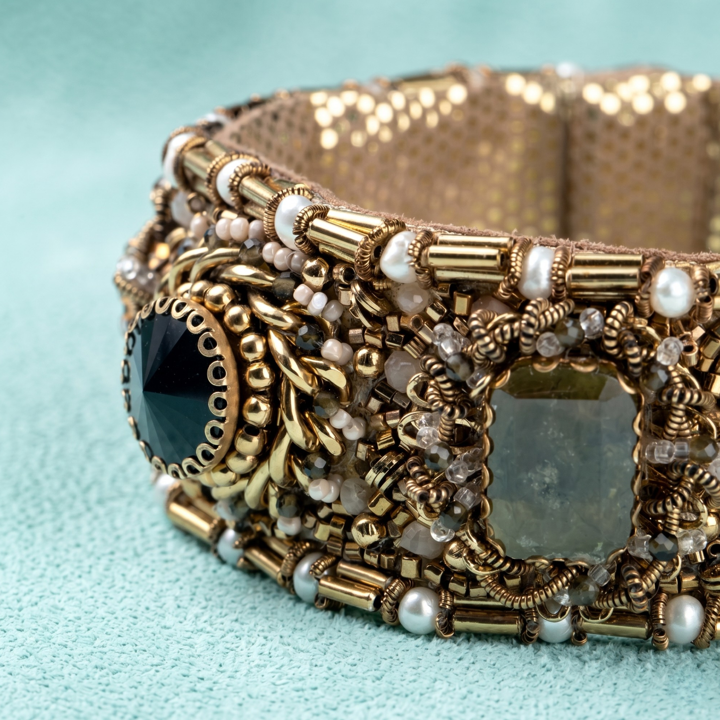 Bronwen Beaded Cuff Bracelet - Olive