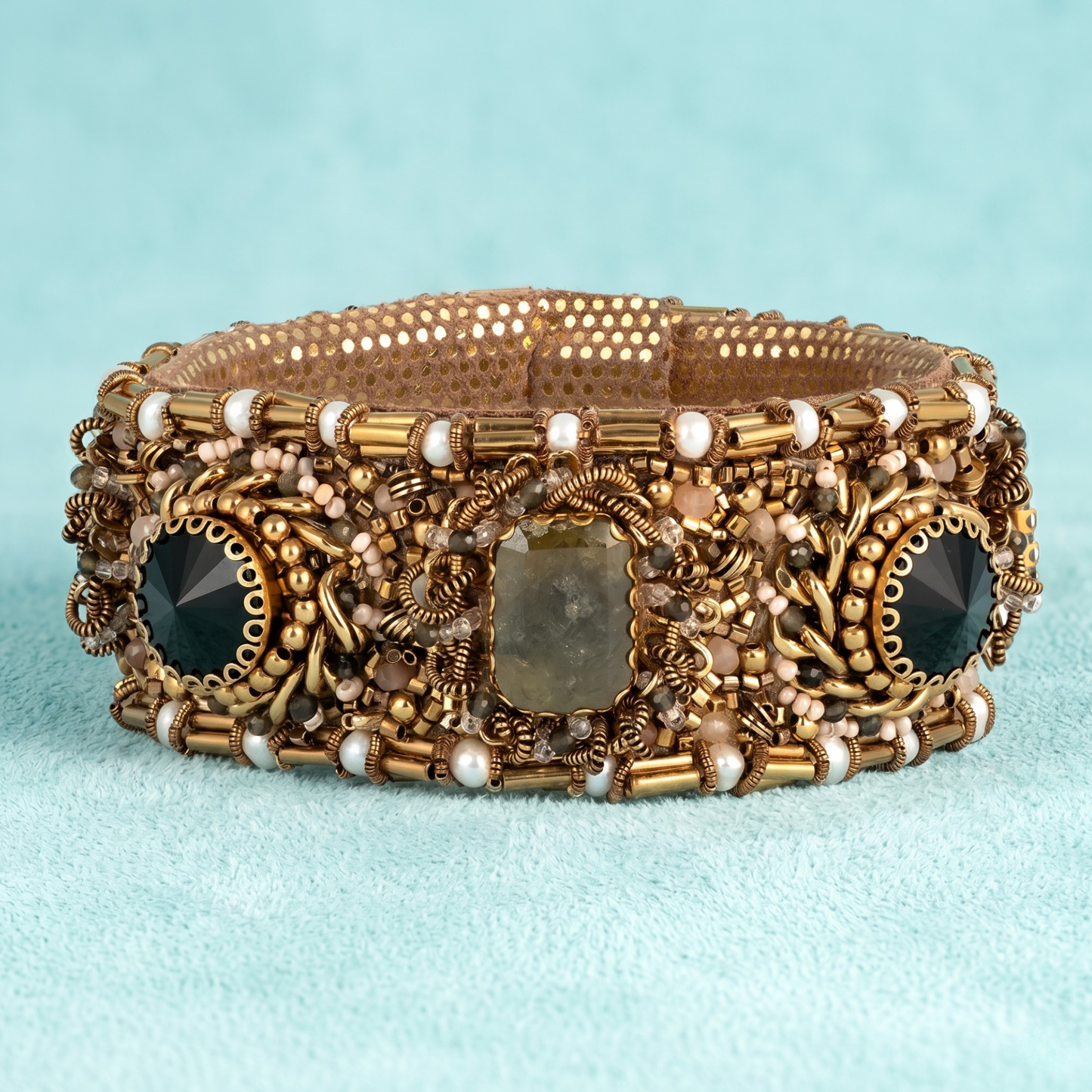 Bronwen Beaded Cuff Bracelet - Olive
