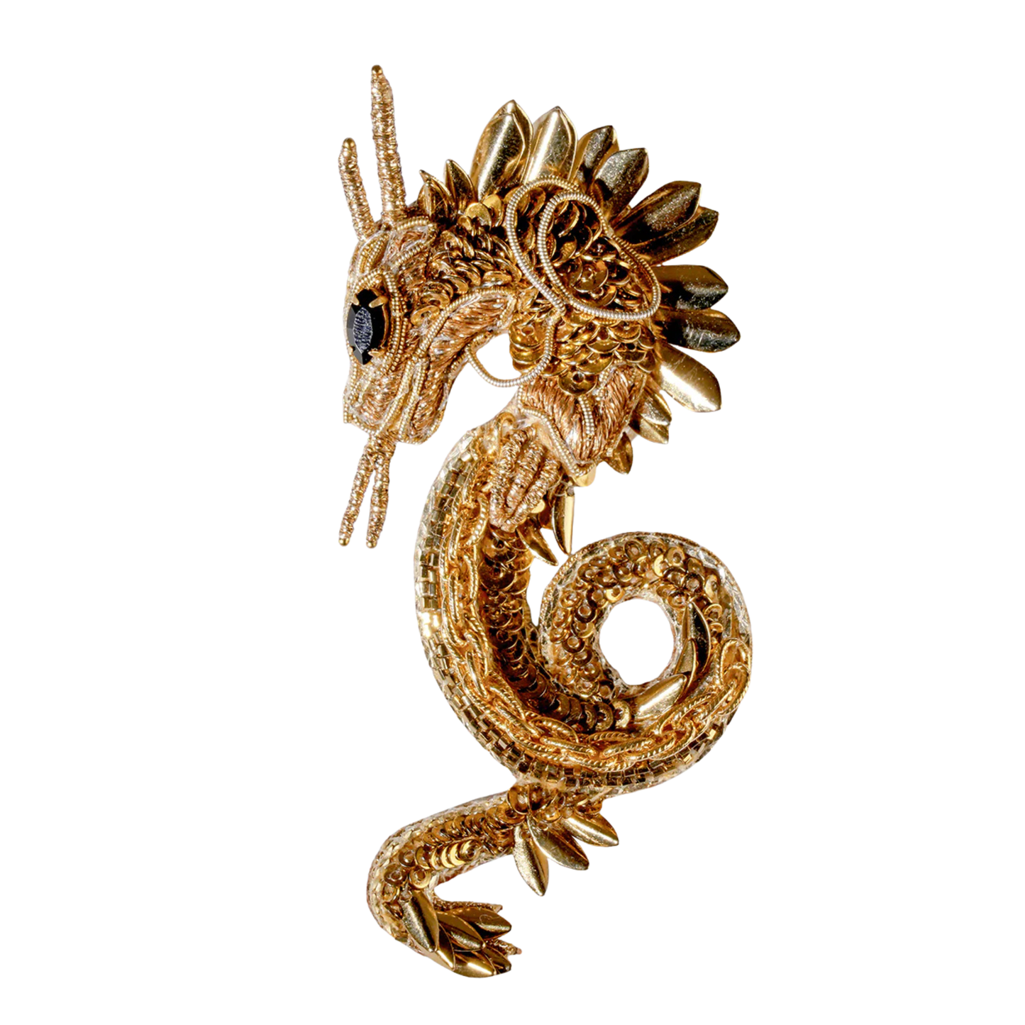 Dragon Brooch - Gold Beaded