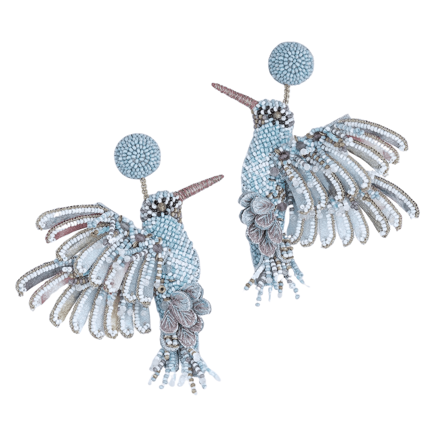 Hummingbird Beaded Earrings - Powder Blue