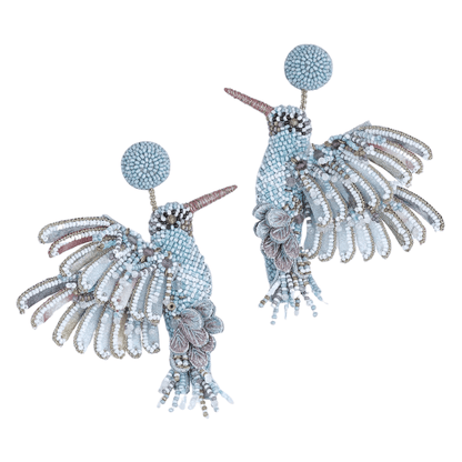 Hummingbird Beaded Earrings - Powder Blue