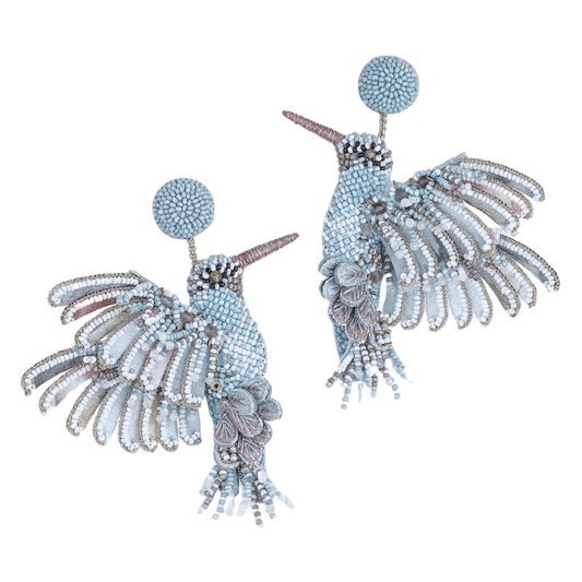 Hummingbird Beaded Earrings - Powder Blue