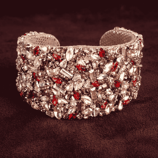 Karen Beaded Crystal Cuff - Gold & Red