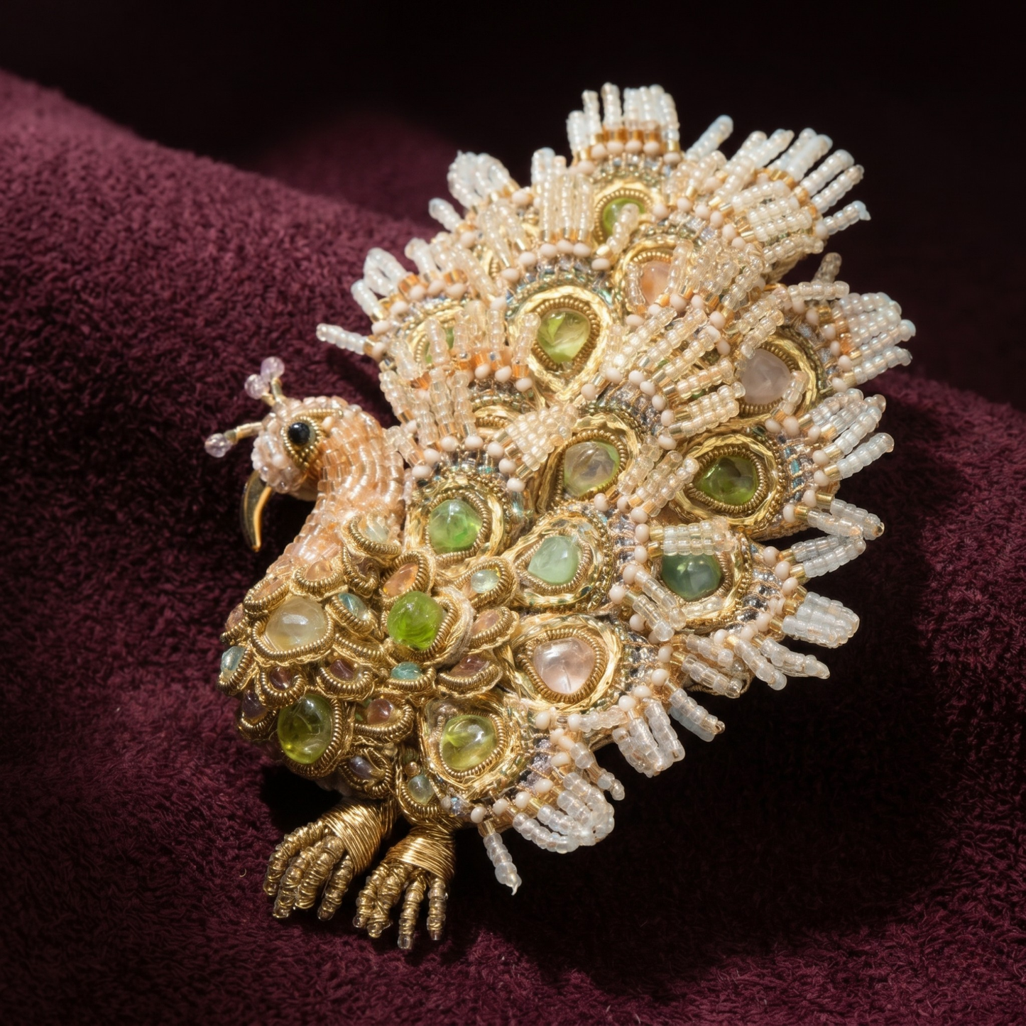 Maharaja Peacock Brooch - Sage & Gold