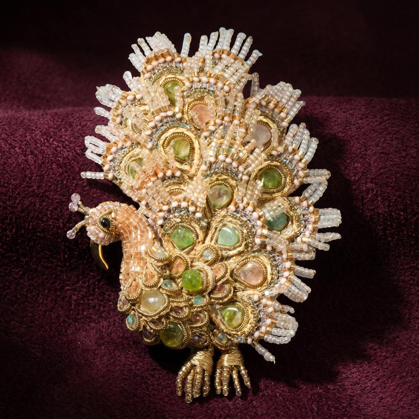 Maharaja Peacock Brooch - Sage & Gold