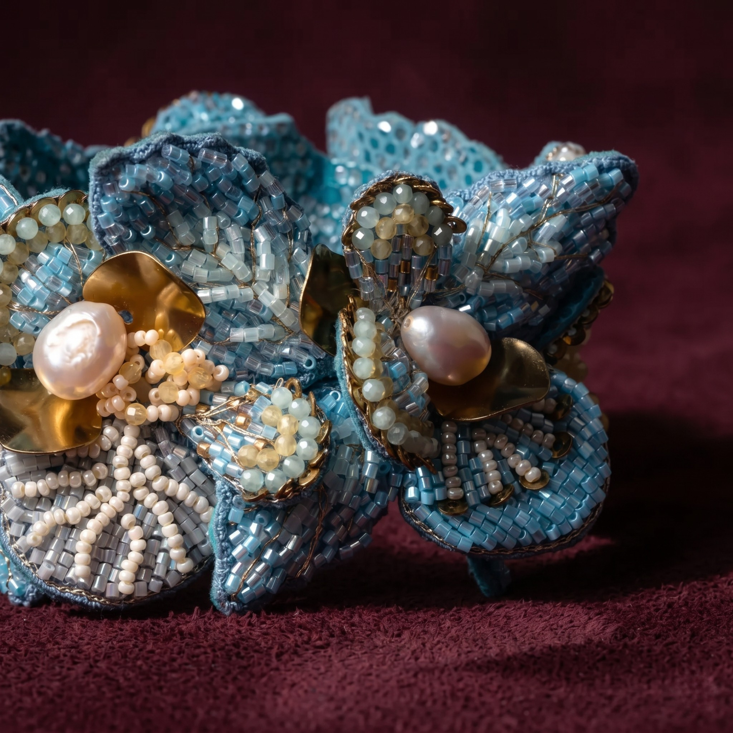 Primrose Floral Cuff Bracelet - Baby Blue