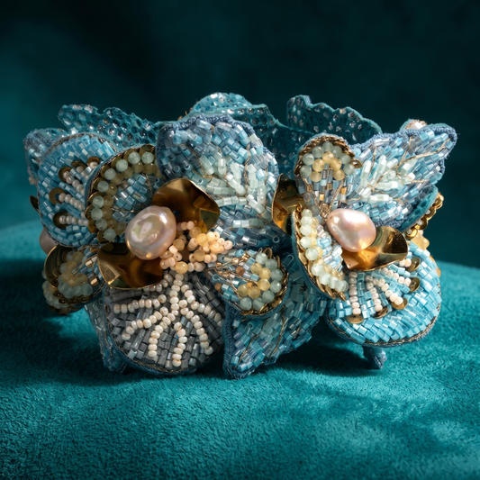 Primrose Floral Cuff Bracelet - Baby Blue