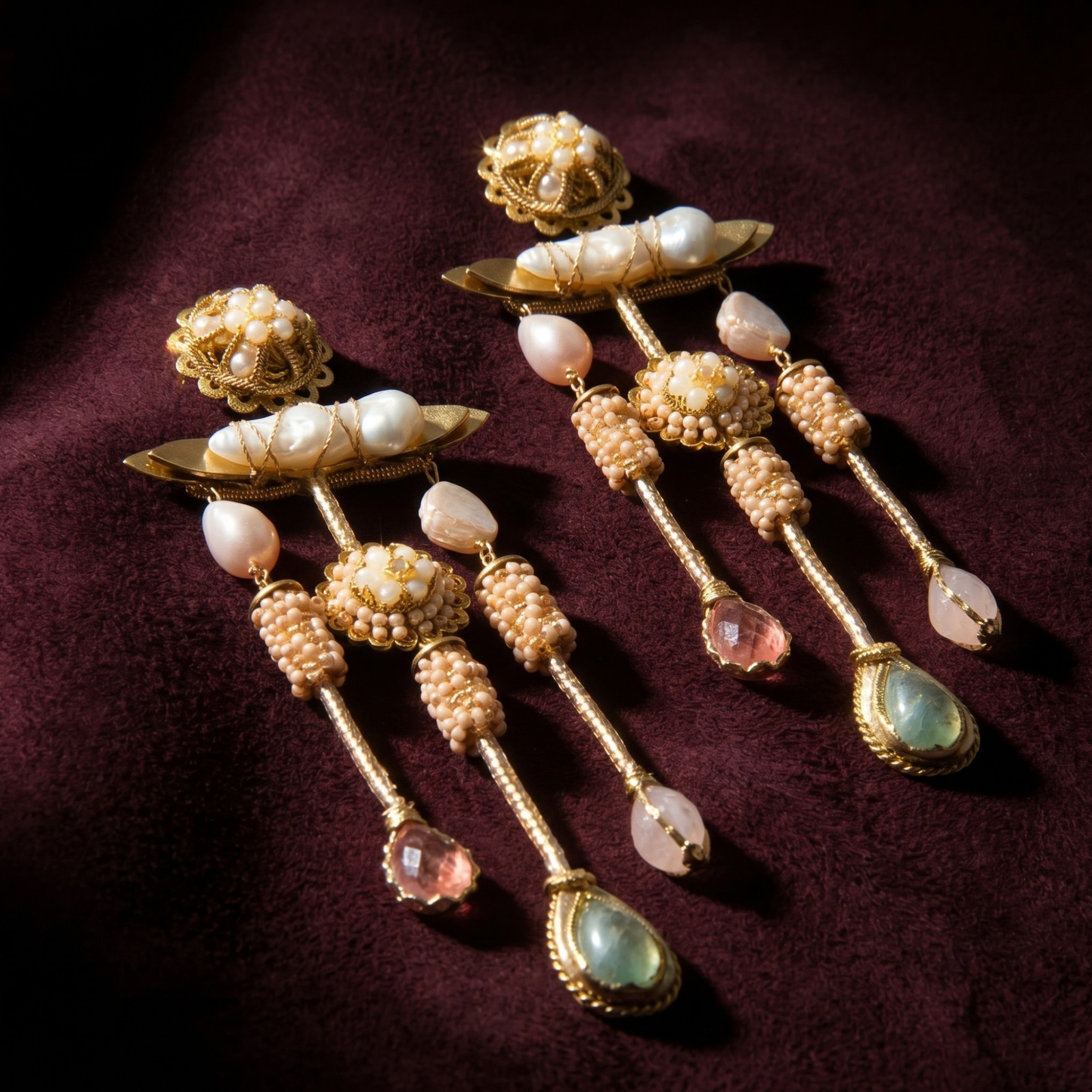 Sakir Beaded Chandelier Earrings - Blush Multi