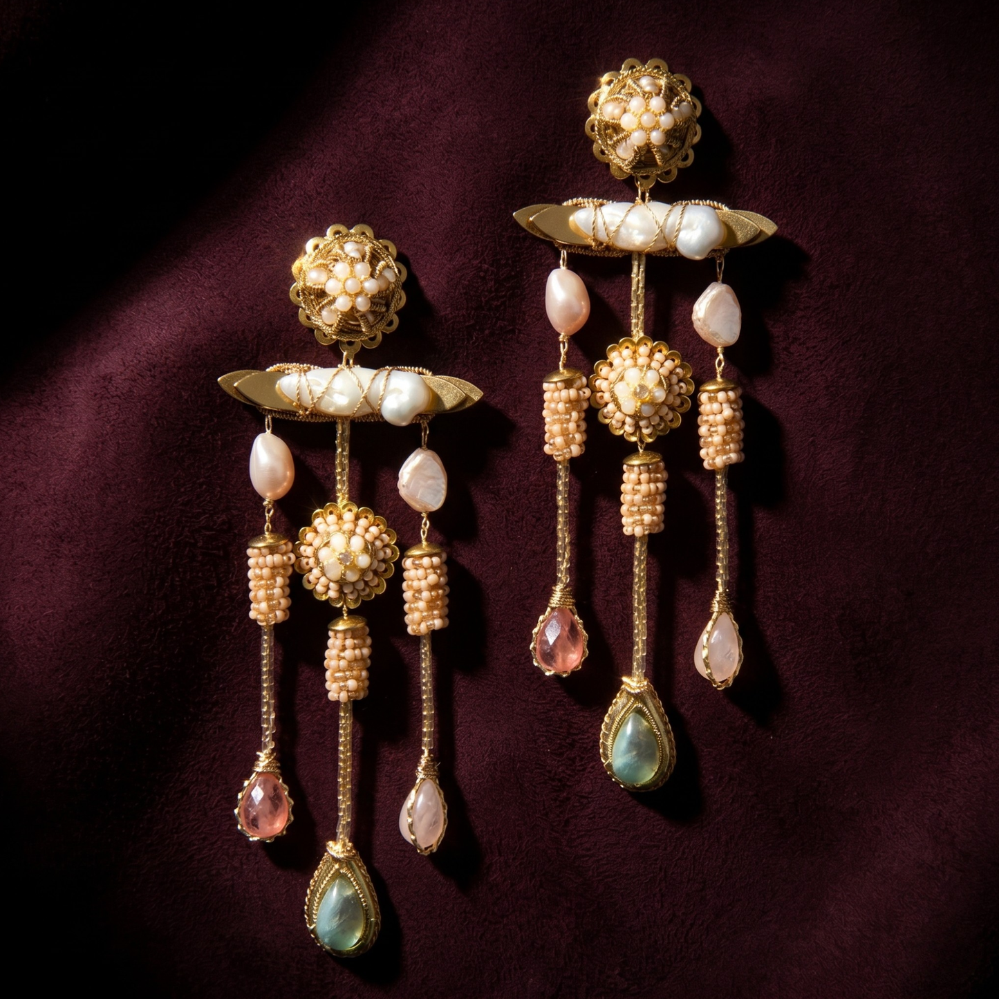 Sakir Beaded Chandelier Earrings - Blush Multi