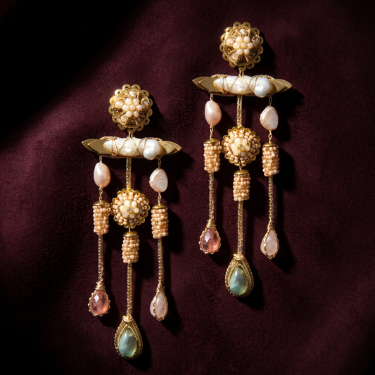 Sakir Beaded Chandelier Earrings - Blush Multi