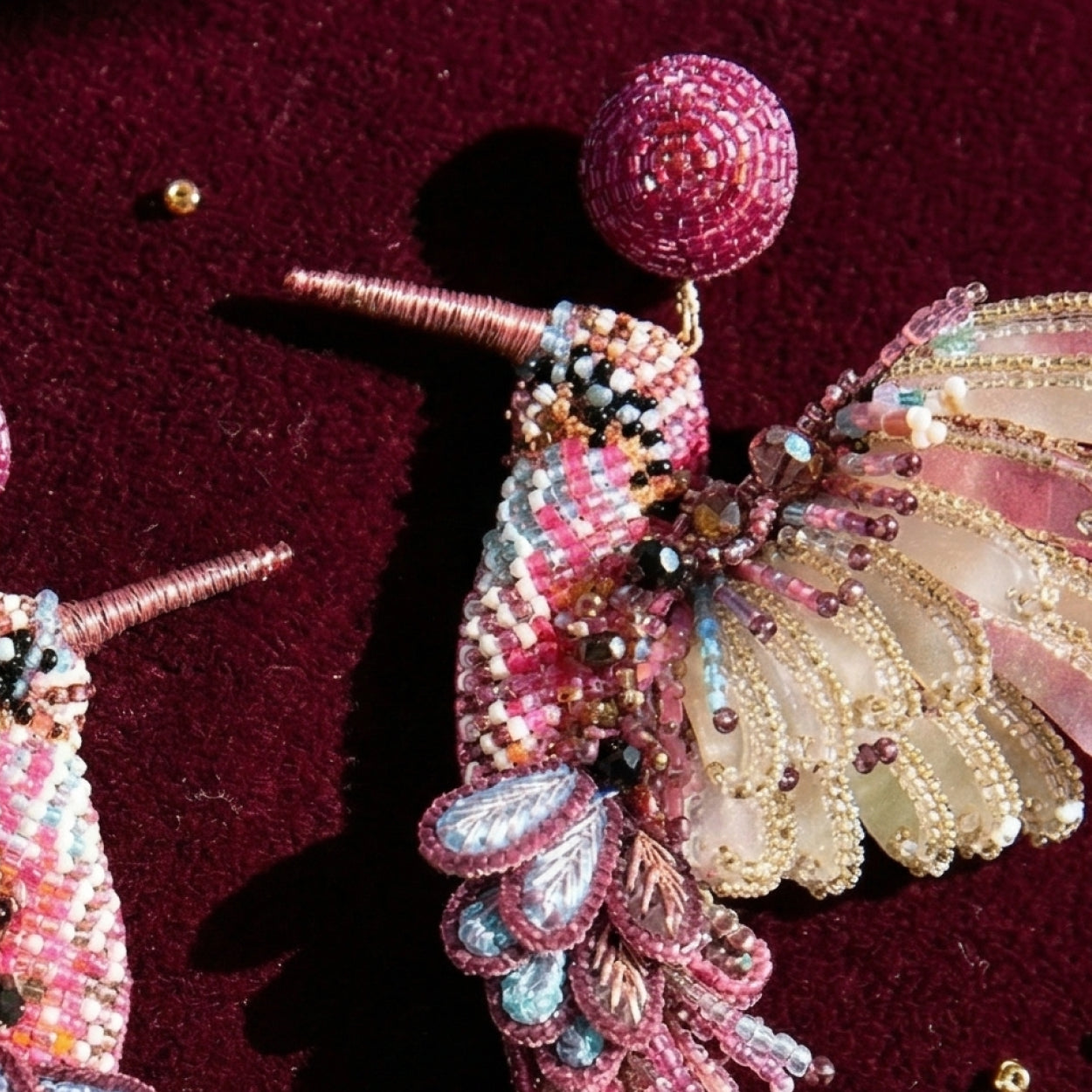 Hummingbird Beaded Earrings - Fuchsia