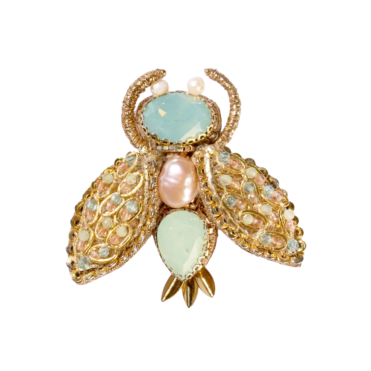 Beetle Brooch - Mint & Gold Beaded