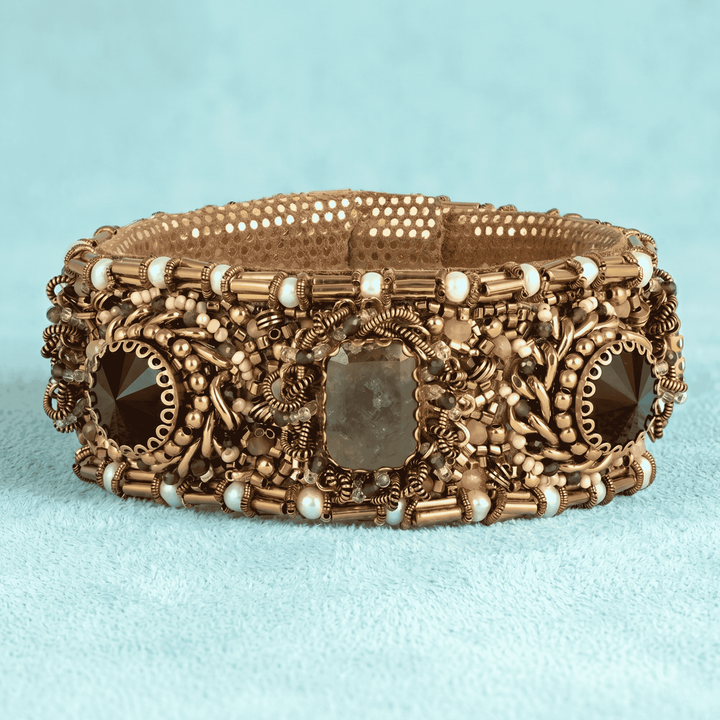 Bronwen Beaded Cuff Bracelet - Olive