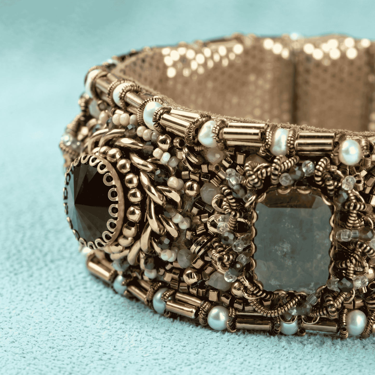 Bronwen Beaded Cuff Bracelet - Olive