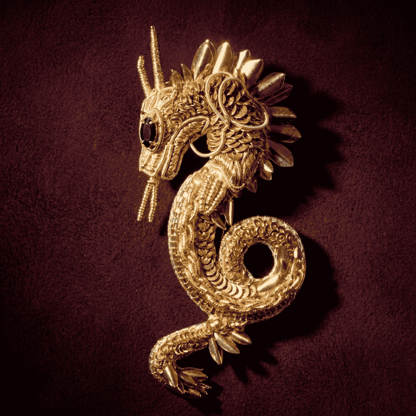 Dragon Brooch - Gold Beaded