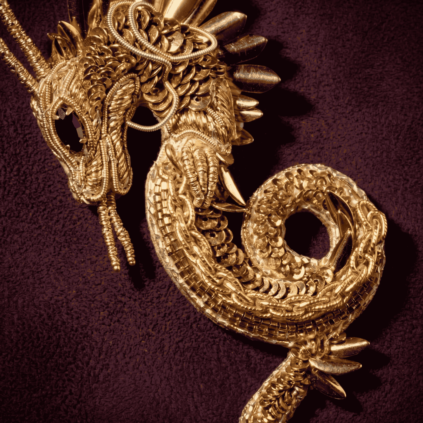 Dragon Brooch - Gold Beaded