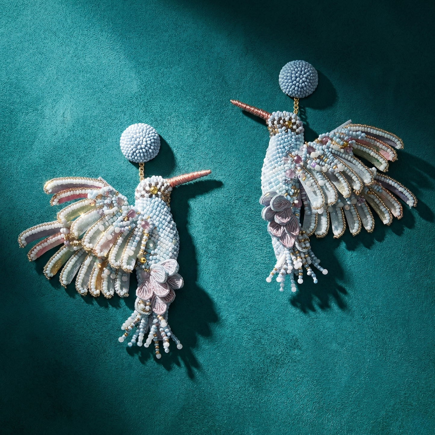 Hummingbird Beaded Earrings - Powder Blue