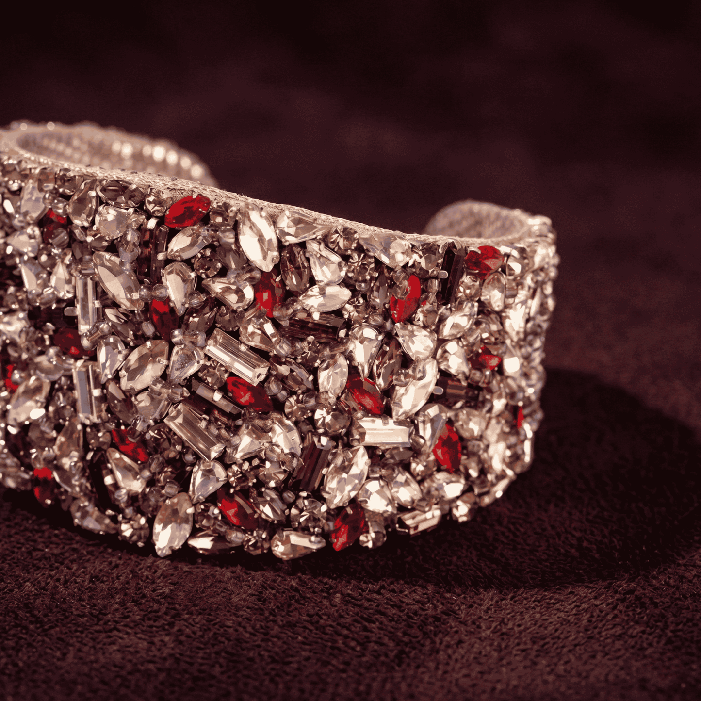 Karen Beaded Crystal Cuff - Gold & Red