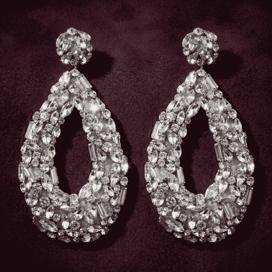 Karen Crystal Clip-On Earrings - Silver
