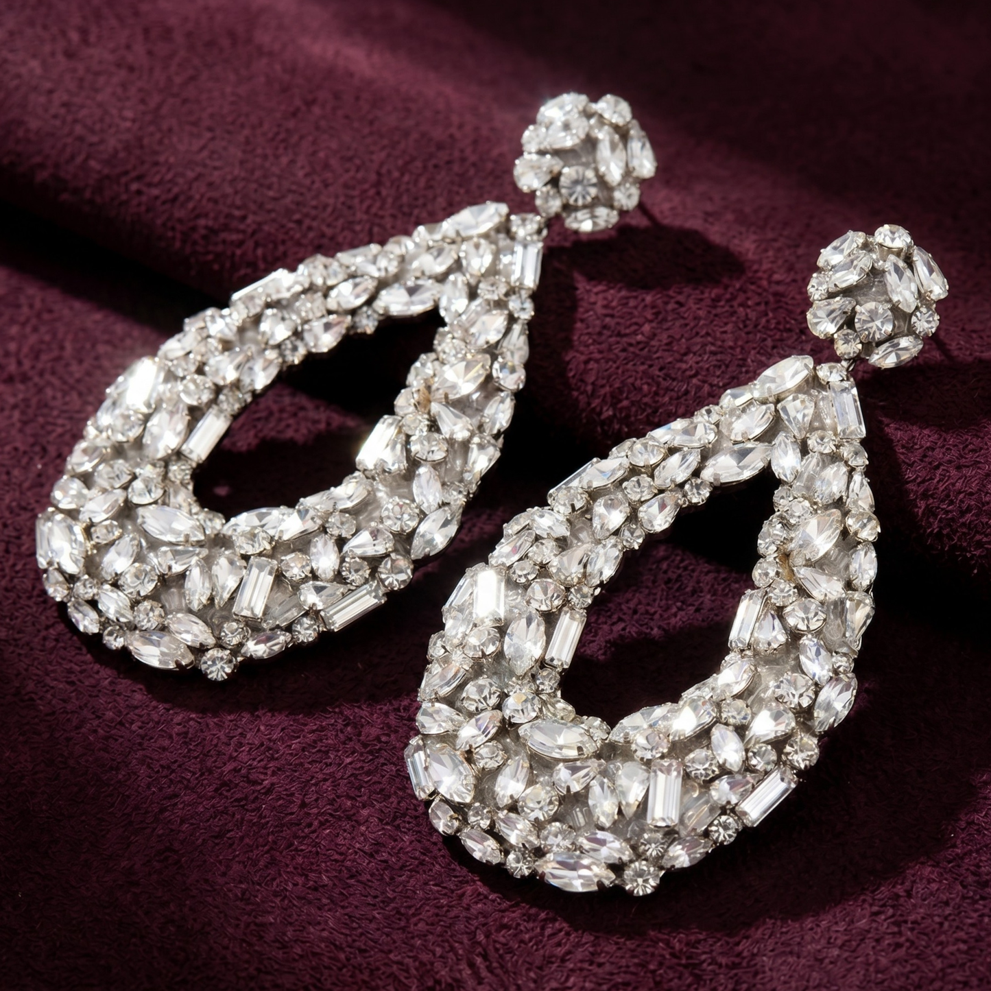 Karen Crystal Clip-On Earrings - Silver