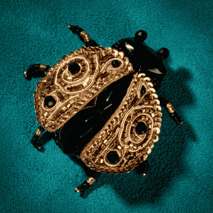 Ladybug Brooch - Black & Gold Beaded
