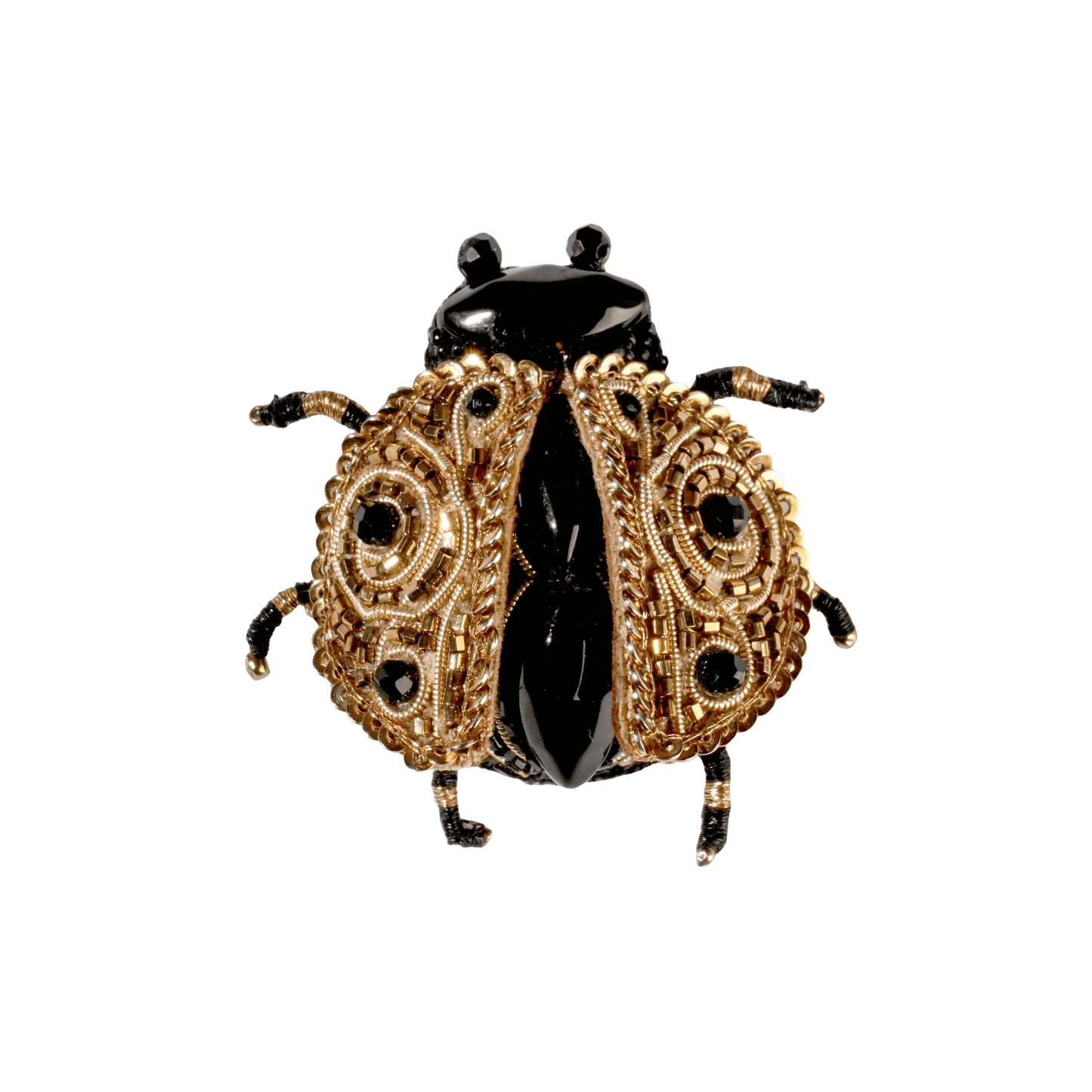 Ladybug Brooch - Black & Gold Beaded