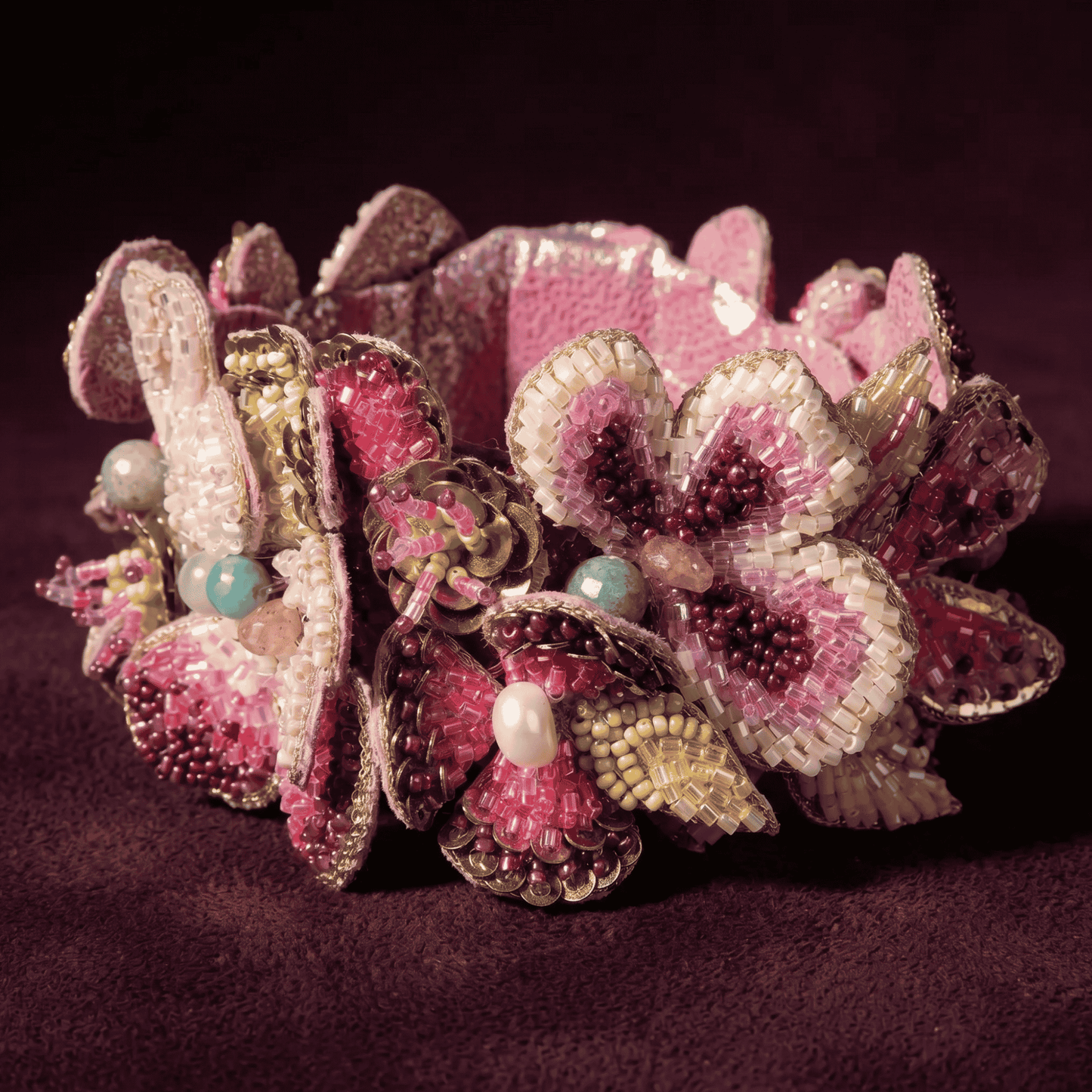 Linden Floral Cuff Bracelet - Fuchsia