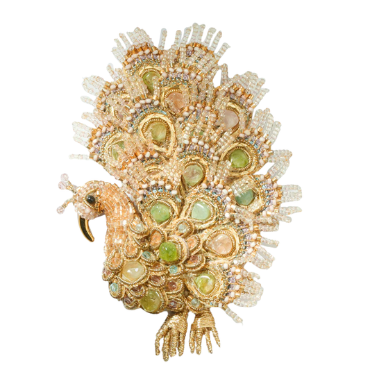 Maharaja Peacock Brooch - Sage & Gold